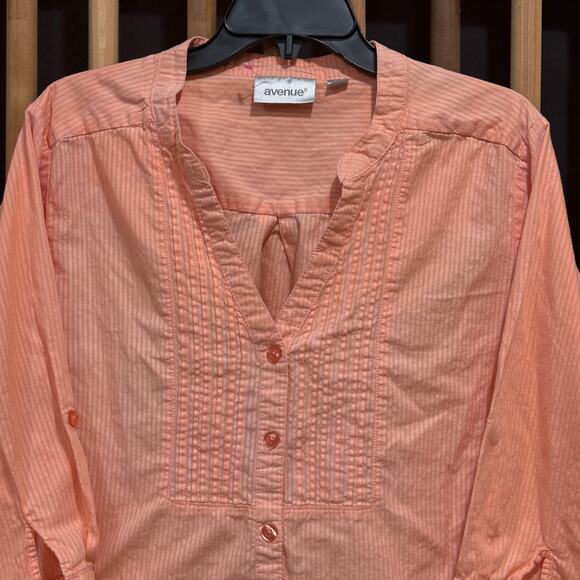 Avenue Button Shirt Women Plus Size 22 24 Peach 100% Cotton Boho Minimalist - Picture 5 of 8